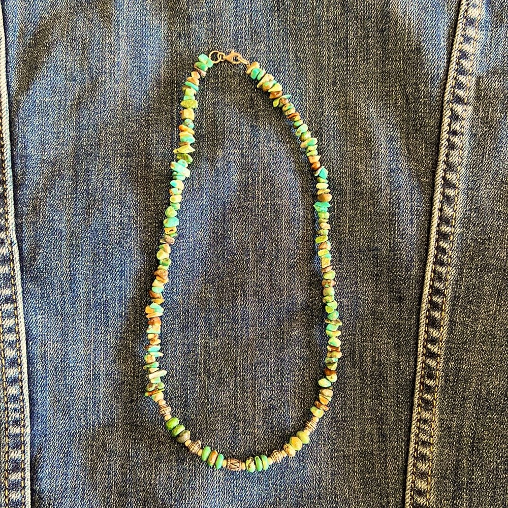 16” Turquoise Chunk Bead Necklace with Silver Bead Accents